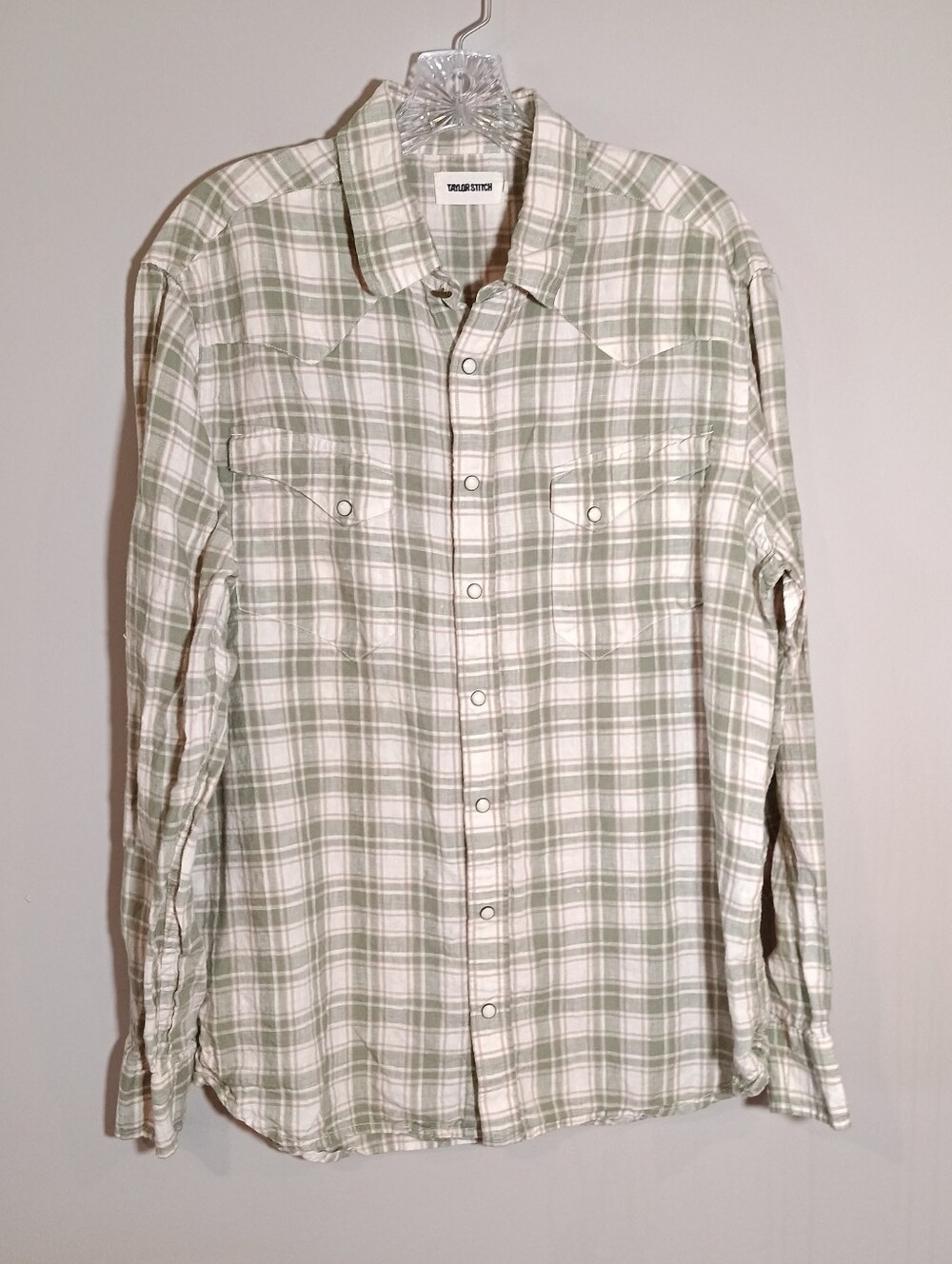 Taylor Stitch The Western Shirt Linen Pearl Snap Men's 42 in Palm Plaid